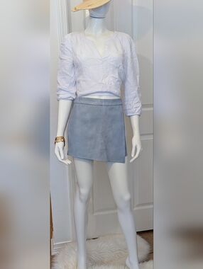 Iris Light Blue Greish Faux Leather Skort S